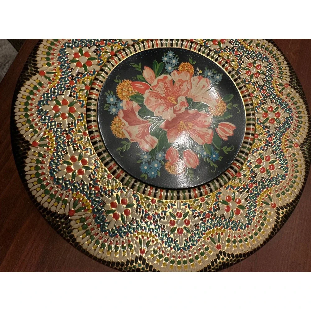 Vintage‎ Floral Round Metal Tin Serving Tray Decorative Collectible holland